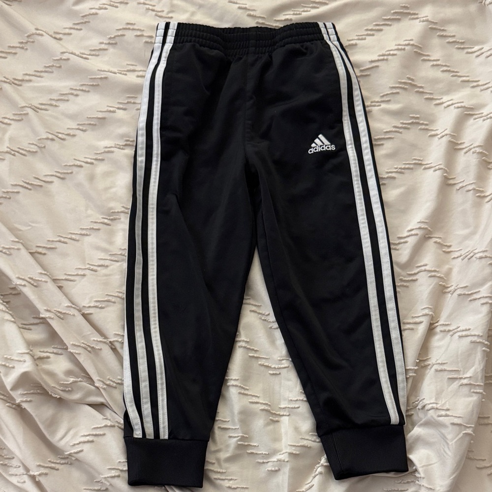 Adidas Kids Black Joggers with White Stripes